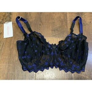 Mimi Holliday Deadly Nightshade Balconette Bra Black Blue Mesh 32GG